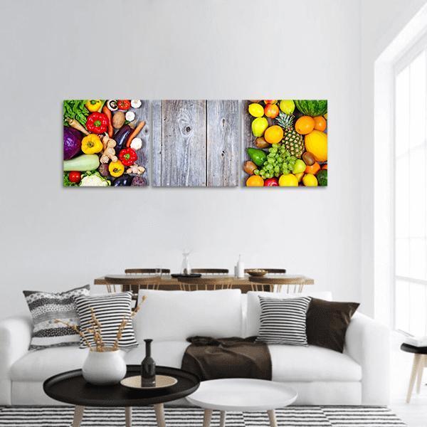 Fresh Vegetables And Fruits Panoramic Canvas Wall Art-3 Piece-25" x 08"-Tiaracle
