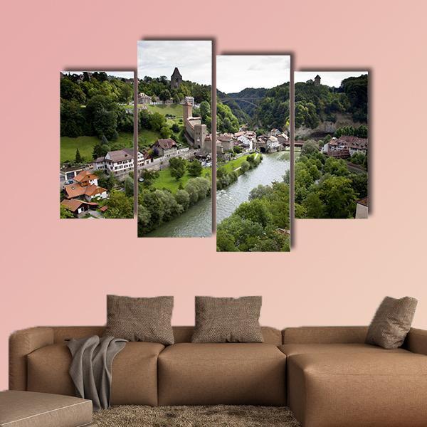Fribourg City Switzerland Canvas Wall Art-4 Pop-Gallery Wrap-50" x 32"-Tiaracle