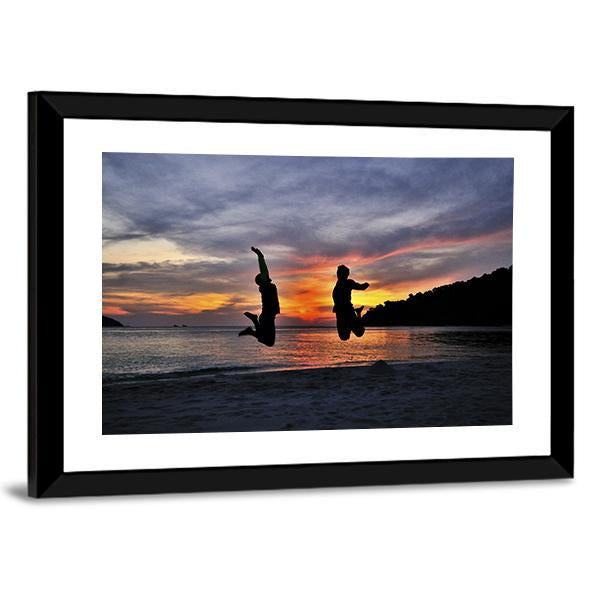 Friendship Jump Silhouette Panoramic Canvas Wall Art-1 Piece-36" x 12"-Tiaracle