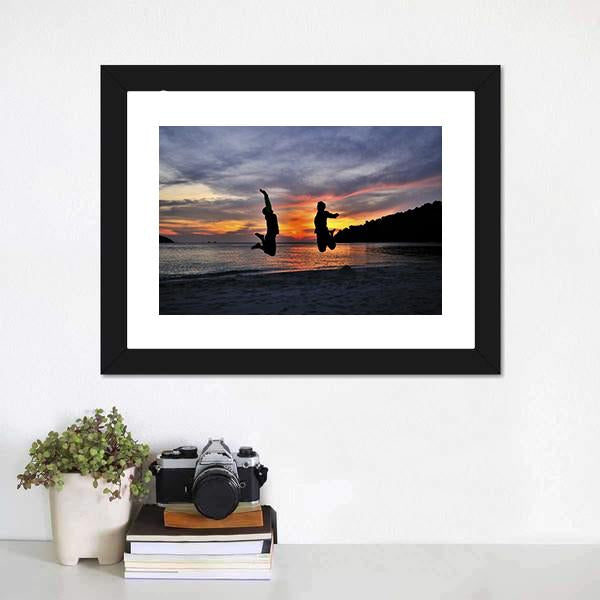 Friendship Jump Silhouette Panoramic Canvas Wall Art-1 Piece-36" x 12"-Tiaracle