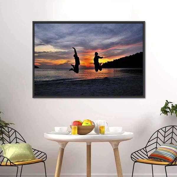 Friendship Jump Silhouette Panoramic Canvas Wall Art-1 Piece-36" x 12"-Tiaracle