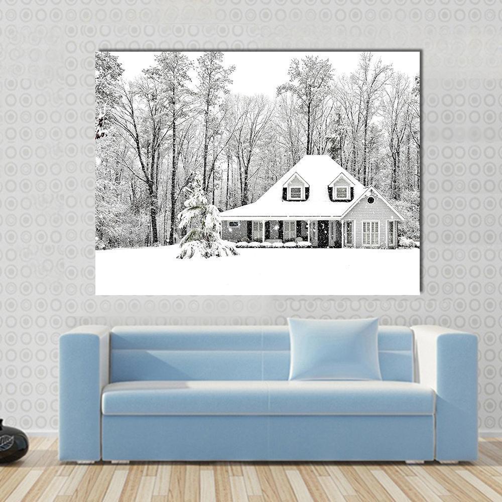 Frosty Home In Winter Canvas Wall Art-3 Horizontal-Gallery Wrap-37" x 24"-Tiaracle
