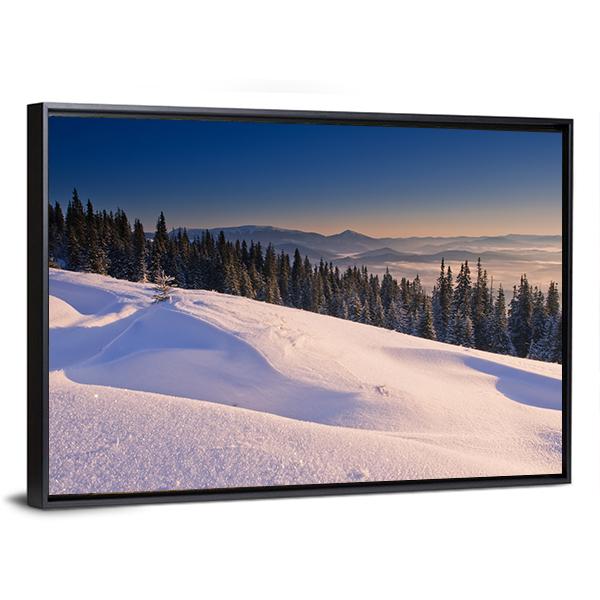 Frosty & Sunny Day In Mountains Canvas Wall Art-3 Horizontal-Gallery Wrap-25" x 16"-Tiaracle