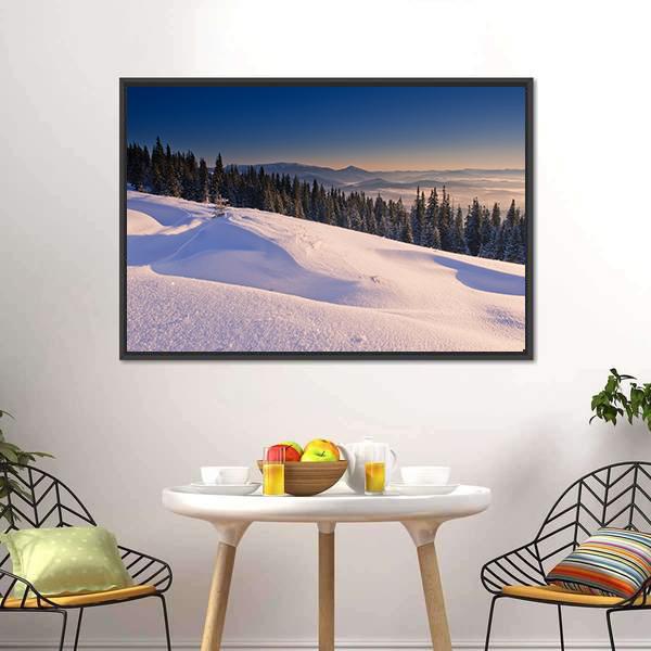 Frosty & Sunny Day In Mountains Canvas Wall Art-3 Horizontal-Gallery Wrap-25" x 16"-Tiaracle