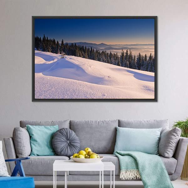 Frosty & Sunny Day In Mountains Canvas Wall Art-3 Horizontal-Gallery Wrap-25" x 16"-Tiaracle