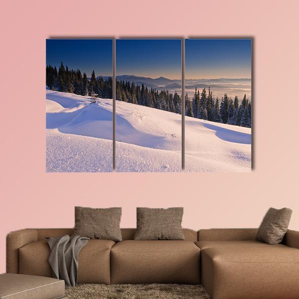 Frosty &amp; Sunny Day In Mountains Canvas Wall Art-3 Horizontal-Gallery Wrap-37" x 24"-Tiaracle