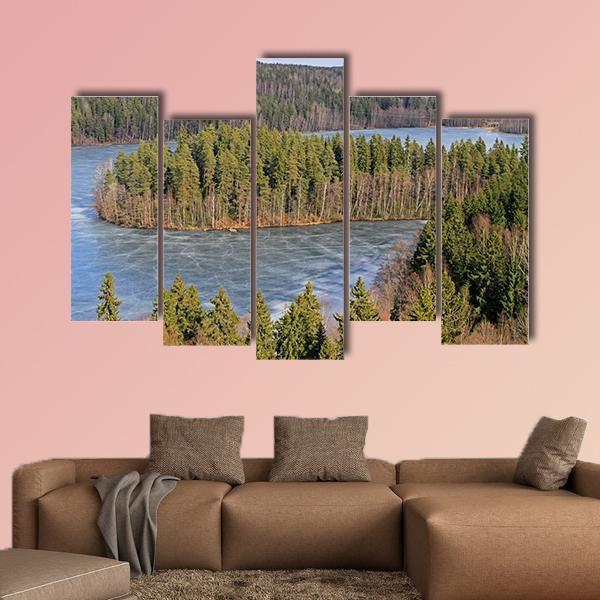 Frozen Lake In Forest Canvas Wall Art-5 Pop-Gallery Wrap-47&quot; x 32&quot;-Tiaracle