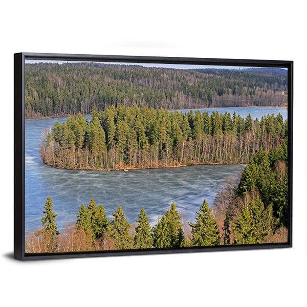 Frozen Lake In Forest Canvas Wall Art-3 Horizontal-Gallery Wrap-25" x 16"-Tiaracle