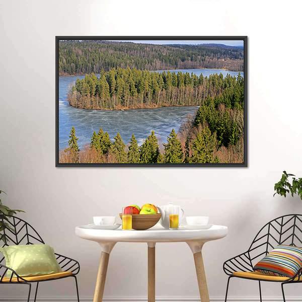 Frozen Lake In Forest Canvas Wall Art-3 Horizontal-Gallery Wrap-25" x 16"-Tiaracle