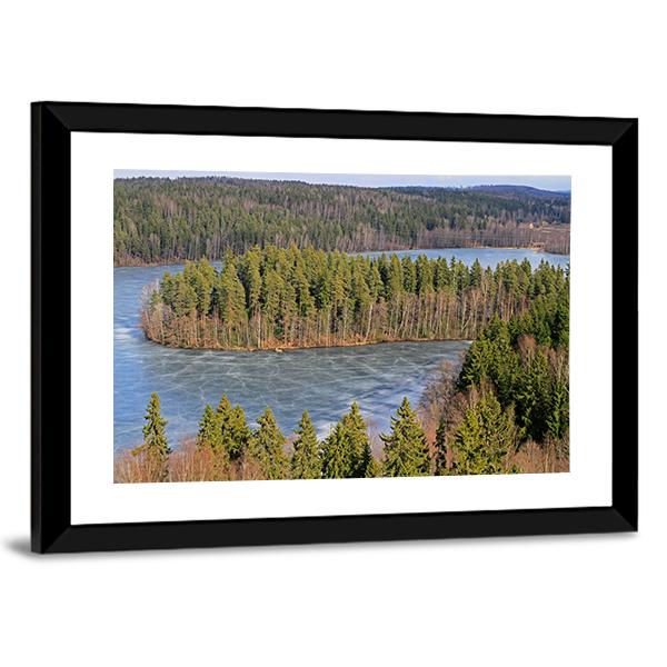 Frozen Lake In Forest Canvas Wall Art-3 Horizontal-Gallery Wrap-25" x 16"-Tiaracle