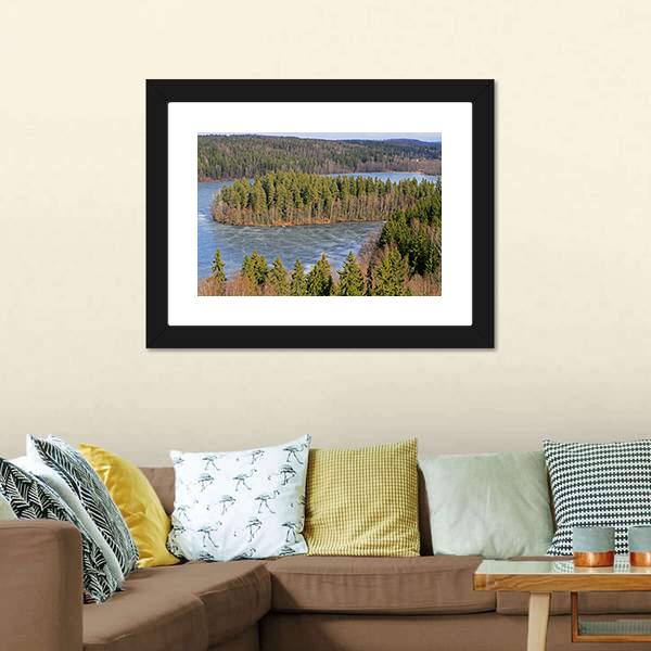 Frozen Lake In Forest Canvas Wall Art-3 Horizontal-Gallery Wrap-25" x 16"-Tiaracle