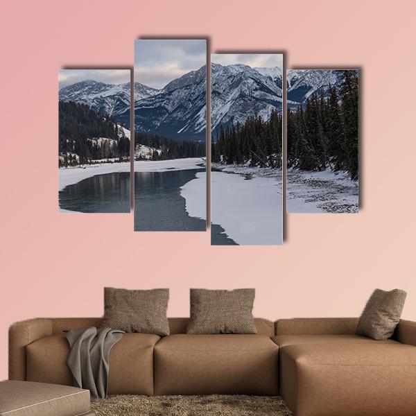 Frozen Maligne Lake Canvas Wall Art-4 Pop-Gallery Wrap-50" x 32"-Tiaracle