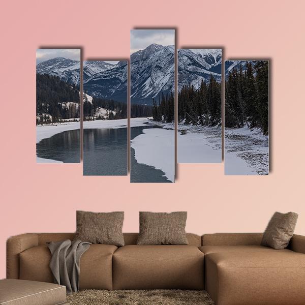 Frozen Maligne Lake Canvas Wall Art-5 Pop-Gallery Wrap-47" x 32"-Tiaracle
