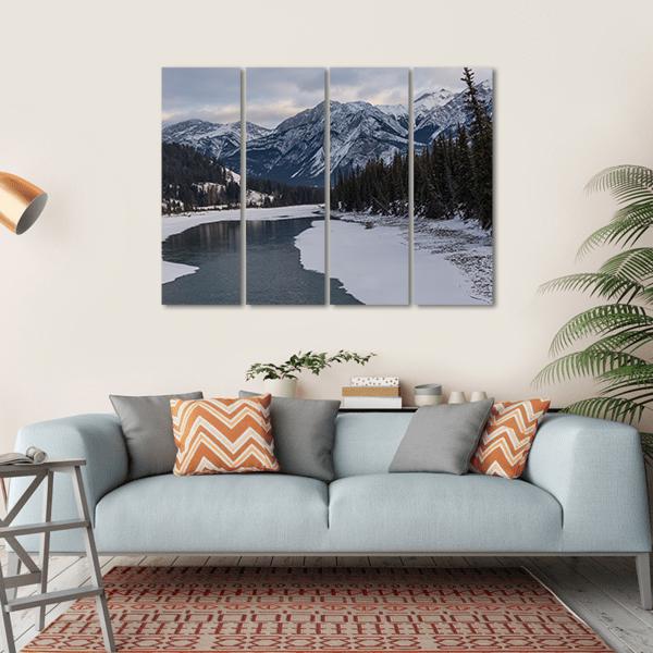 Frozen Maligne Lake Canvas Wall Art-4 Horizontal-Gallery Wrap-34" x 24"-Tiaracle