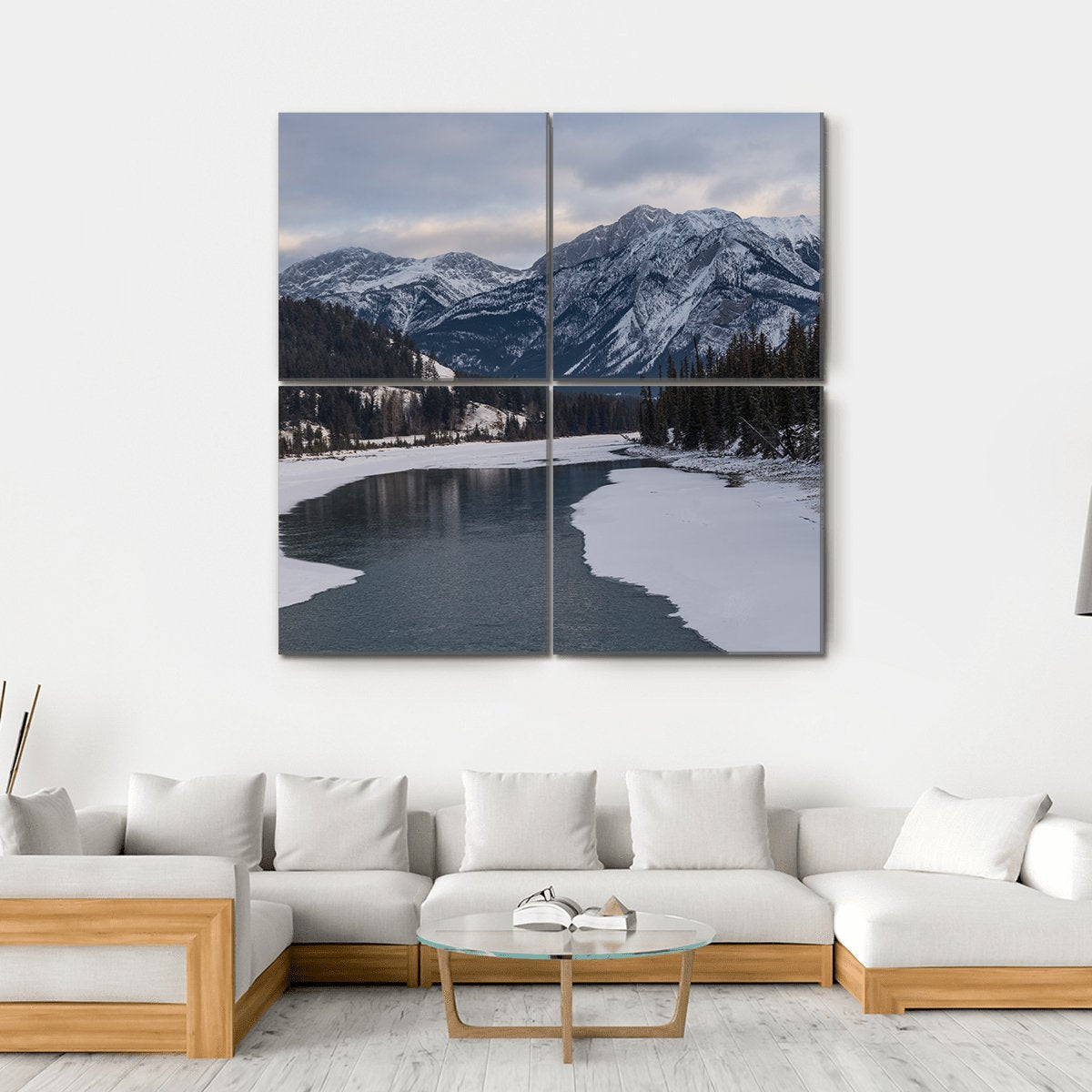 Frozen Maligne Lake Canvas Wall Art-4 Square-Gallery Wrap-17" x 17"-Tiaracle