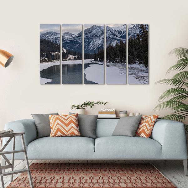 Frozen Maligne Lake Canvas Wall Art-5 Horizontal-Gallery Wrap-22" x 12"-Tiaracle