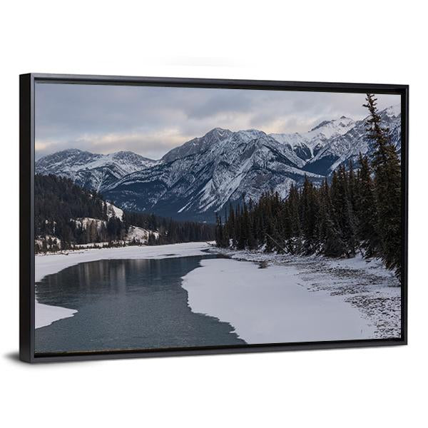 Frozen Maligne Lake Canvas Wall Art-3 Horizontal-Gallery Wrap-25" x 16"-Tiaracle