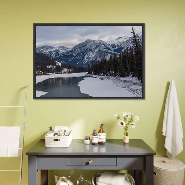 Frozen Maligne Lake Canvas Wall Art-1 Piece-Floating Frame-24" x 16"-Tiaracle