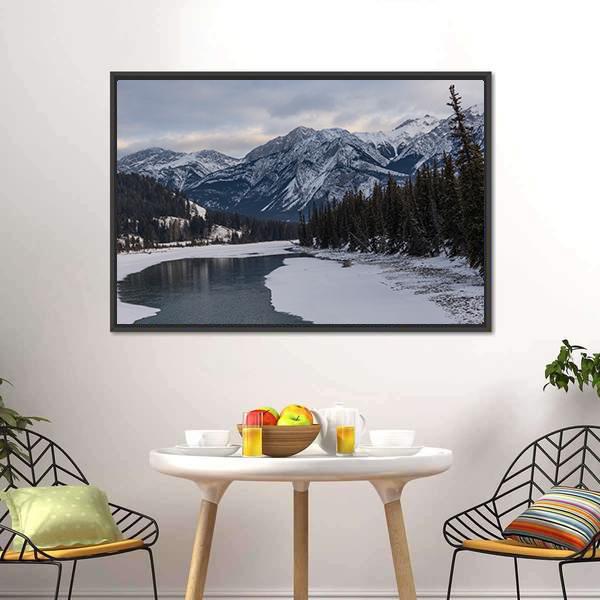 Frozen Maligne Lake Canvas Wall Art-3 Horizontal-Gallery Wrap-25" x 16"-Tiaracle