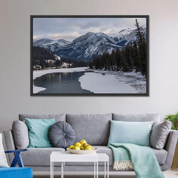 Frozen Maligne Lake Canvas Wall Art-3 Horizontal-Gallery Wrap-25" x 16"-Tiaracle