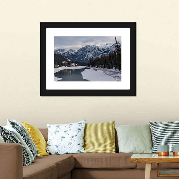 Frozen Maligne Lake Canvas Wall Art-3 Horizontal-Gallery Wrap-25" x 16"-Tiaracle
