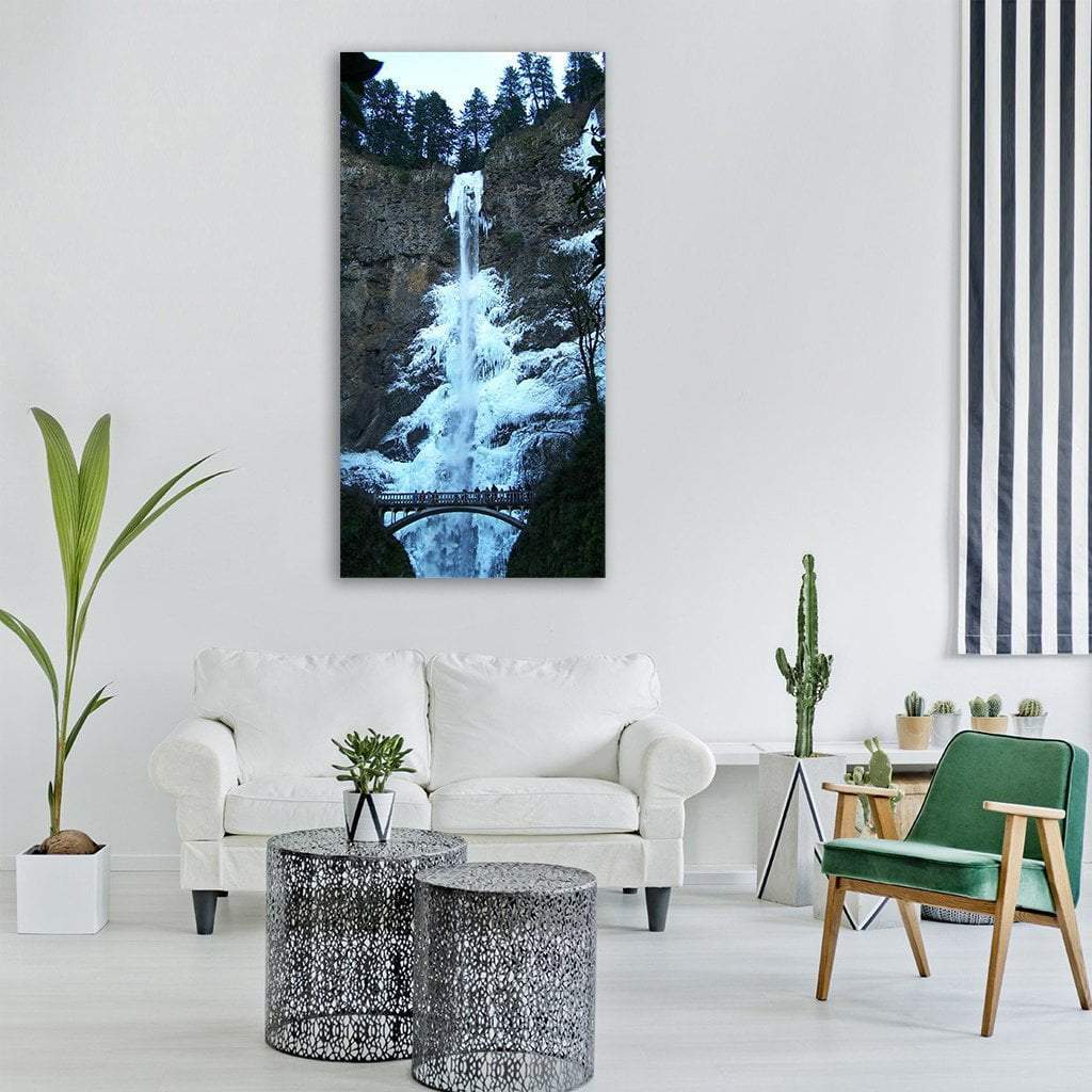 Frozen Multnomah Falls Vertical Canvas Wall Art-1 Vertical-Gallery Wrap-12" x 24"-Tiaracle