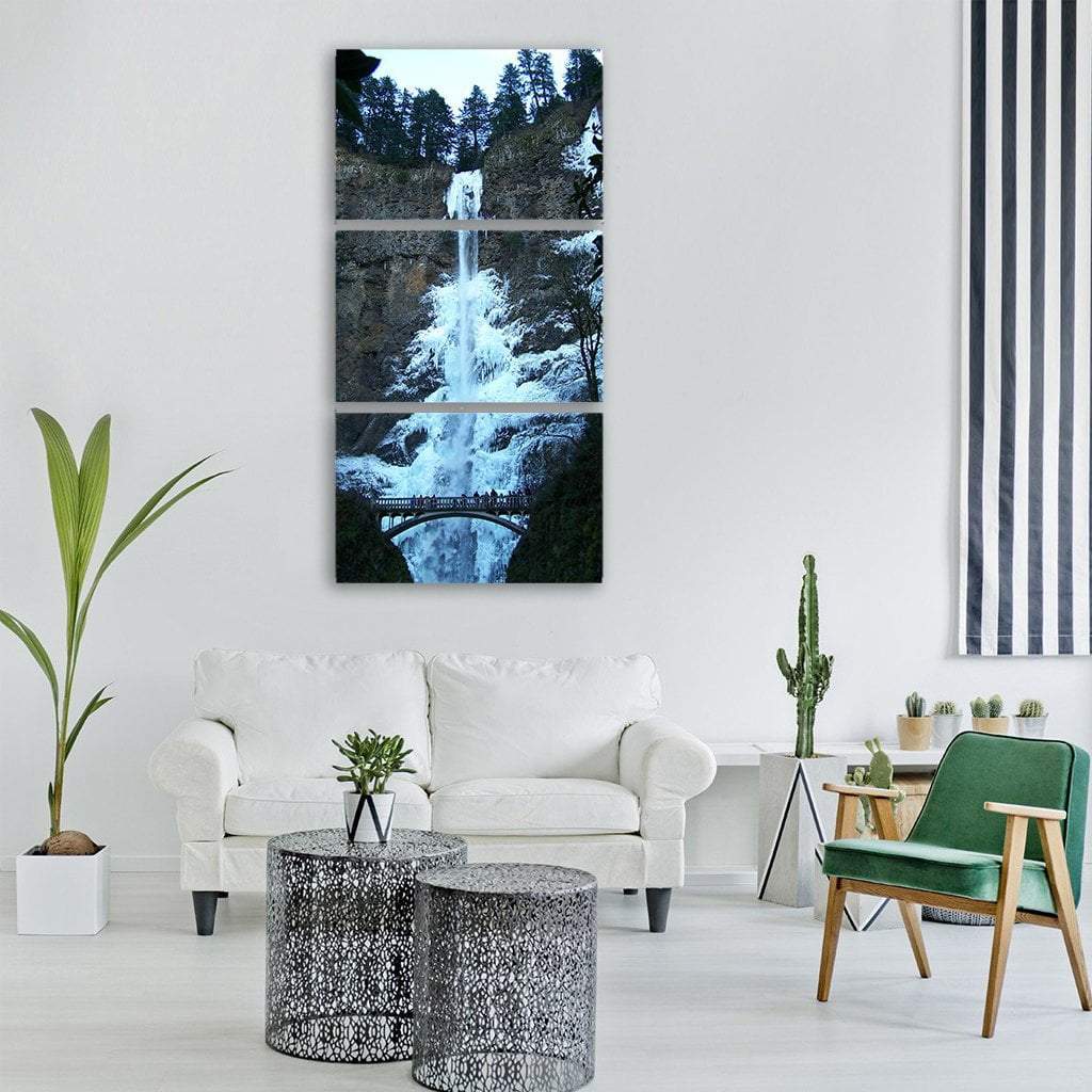 Frozen Multnomah Falls Vertical Canvas Wall Art-3 Vertical-Gallery Wrap-12" x 25"-Tiaracle