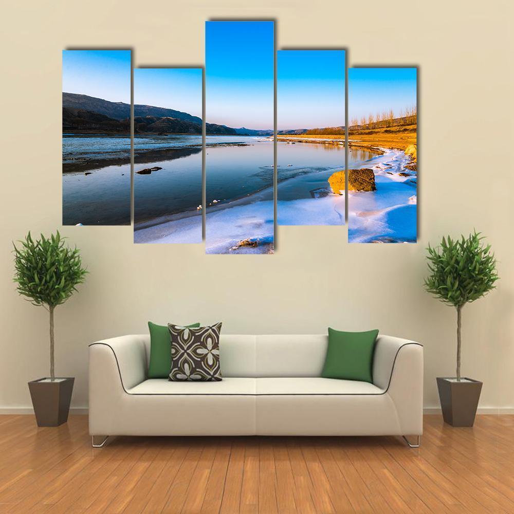 Frozen Yellow River China Canvas Wall Art-5 Pop-Gallery Wrap-47" x 32"-Tiaracle