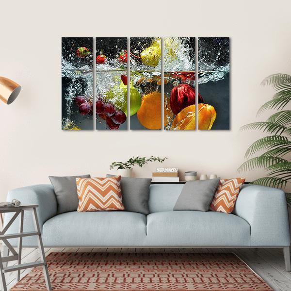 Fruits & Vegetables Under Water Canvas Wall Art-5 Horizontal-Gallery Wrap-22" x 12"-Tiaracle