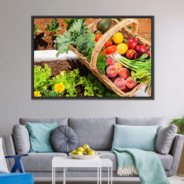 Fruits &amp; Vegetables In Basket Canvas Wall Art-3 Horizontal-Gallery Wrap-25" x 16"-Tiaracle