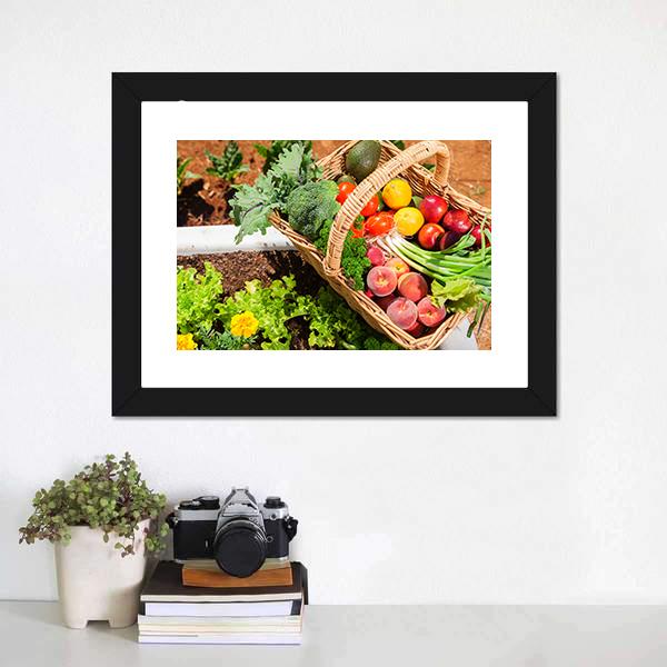 Fruits &amp; Vegetables In Basket Canvas Wall Art-1 Piece-Framed Print-20" x 16"-Tiaracle