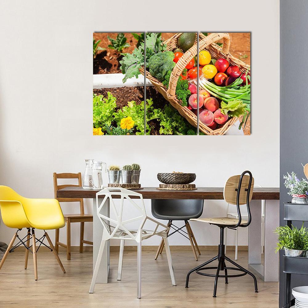Fruits & Vegetables In Basket Canvas Wall Art-3 Horizontal-Gallery Wrap-37" x 24"-Tiaracle