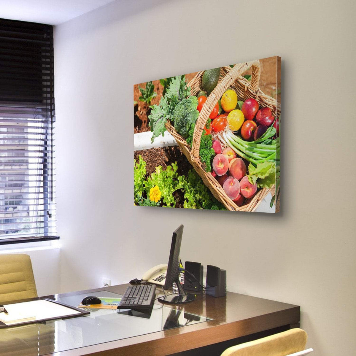 Fruits &amp; Vegetables In Basket Canvas Wall Art-3 Horizontal-Gallery Wrap-25" x 16"-Tiaracle