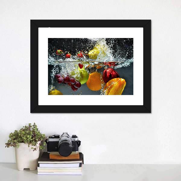 Fruits &amp; Vegetables Under Water Canvas Wall Art-1 Piece-Framed Print-20" x 16"-Tiaracle
