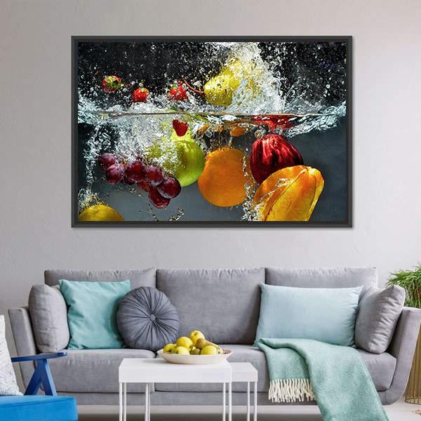 Fruits & Vegetables Under Water Canvas Wall Art-5 Horizontal-Gallery Wrap-22" x 12"-Tiaracle