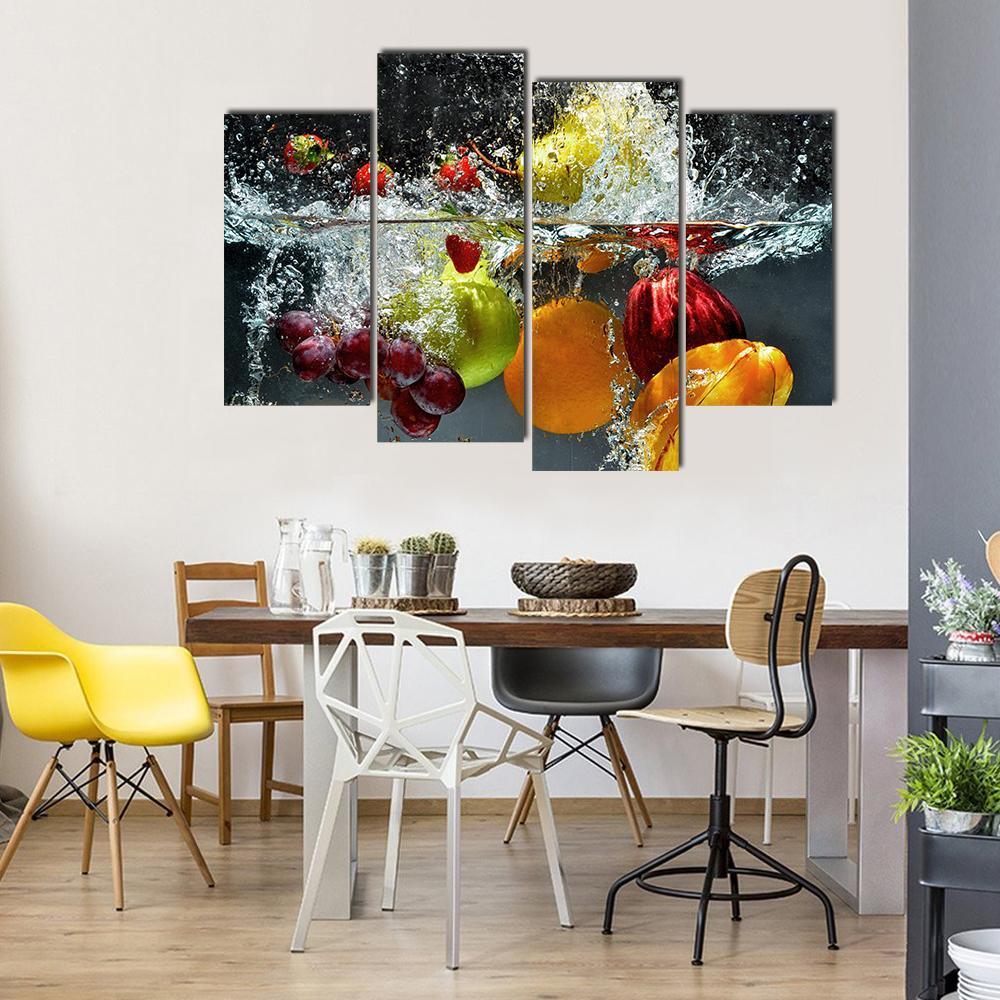 Fruits &amp; Vegetables Under Water Canvas Wall Art-4 Pop-Gallery Wrap-50" x 32"-Tiaracle