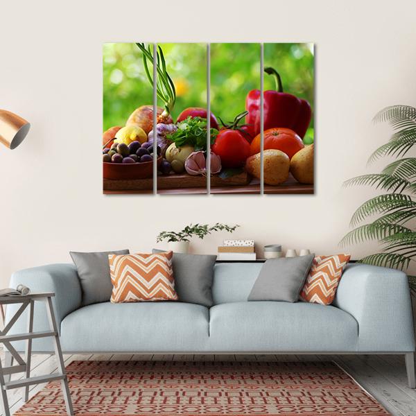 Fruits With Vegetables On Table Canvas Wall Art-4 Horizontal-Gallery Wrap-34" x 24"-Tiaracle