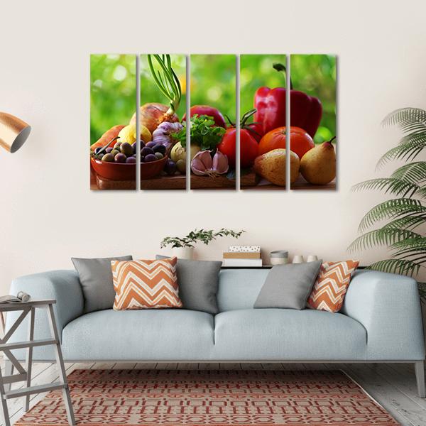 Fruits With Vegetables On Table Canvas Wall Art-5 Horizontal-Gallery Wrap-22" x 12"-Tiaracle