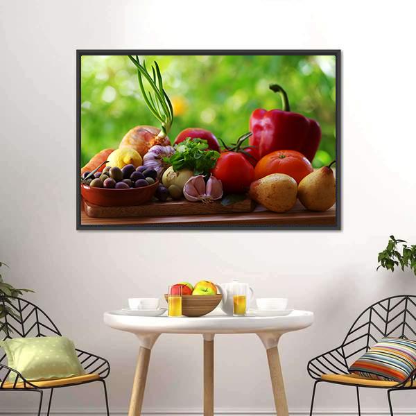 Fruits With Vegetables On Table Canvas Wall Art-3 Horizontal-Gallery Wrap-25" x 16"-Tiaracle