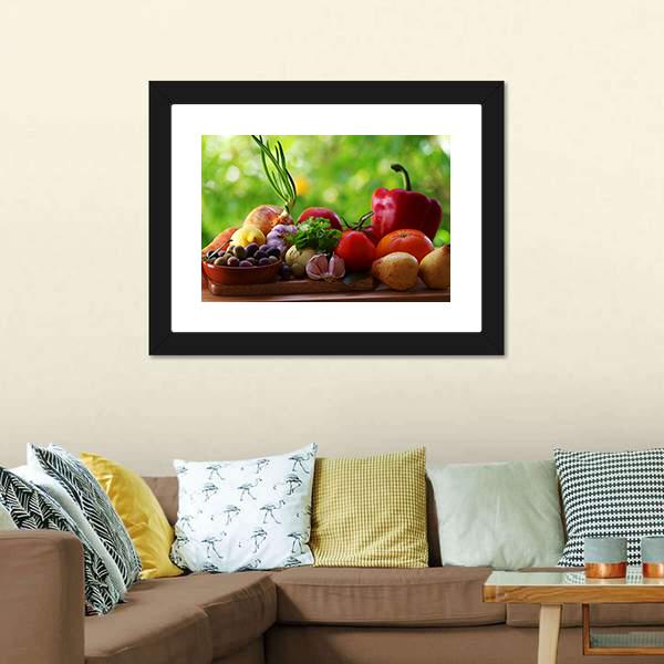 Fruits With Vegetables On Table Canvas Wall Art-3 Horizontal-Gallery Wrap-25" x 16"-Tiaracle
