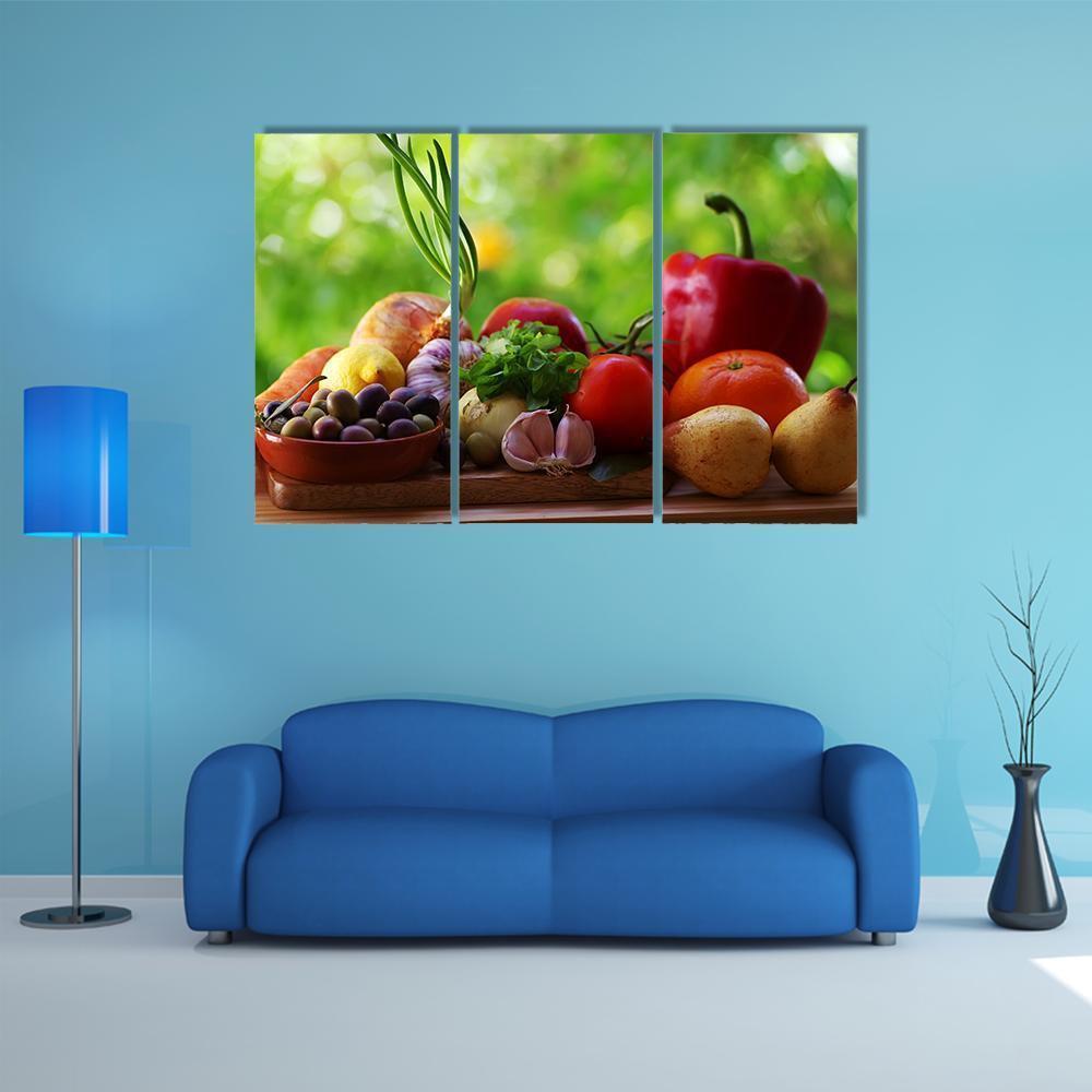 Fruits With Vegetables On Table Canvas Wall Art-3 Horizontal-Gallery Wrap-37" x 24"-Tiaracle