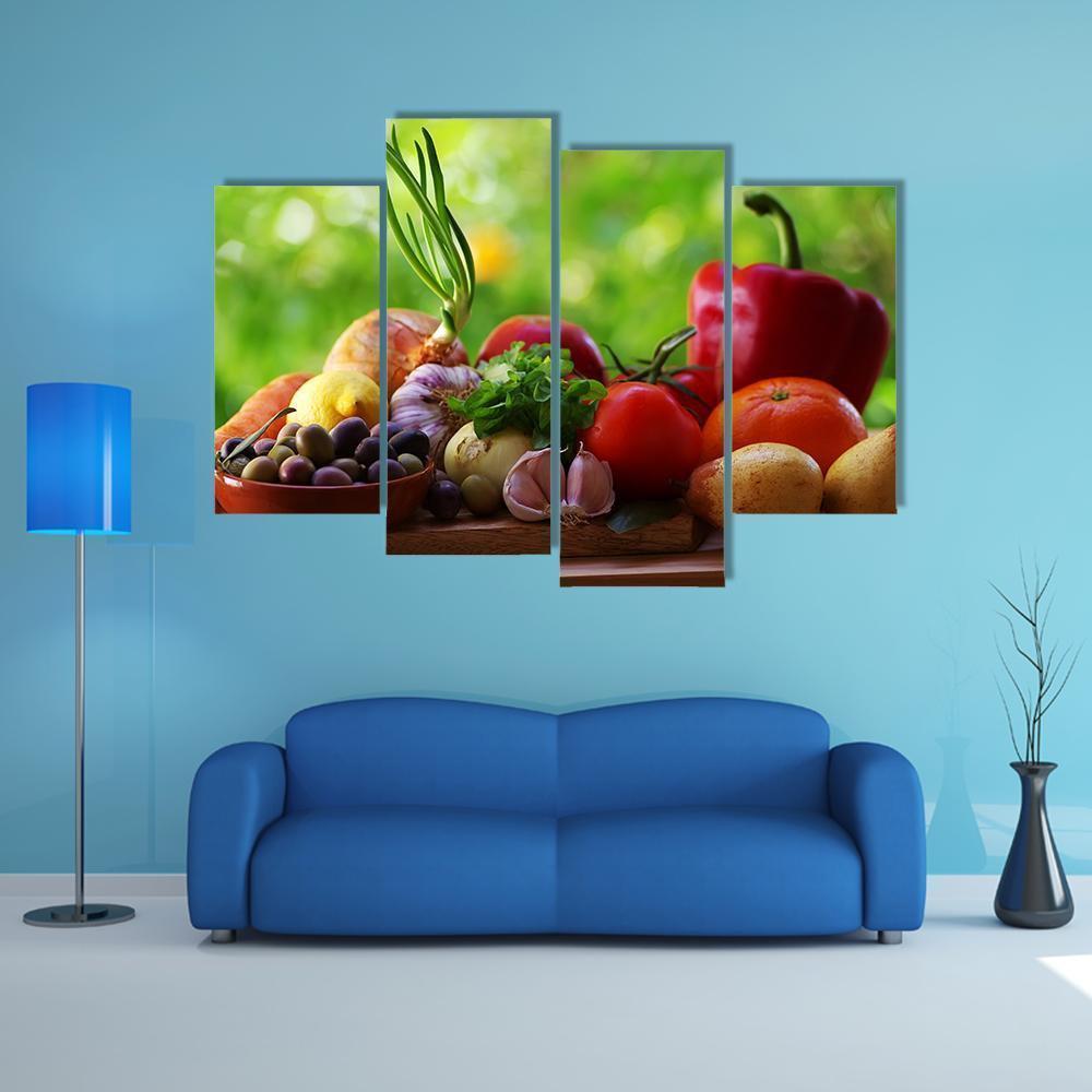 Fruits With Vegetables On Table Canvas Wall Art-4 Pop-Gallery Wrap-50" x 32"-Tiaracle
