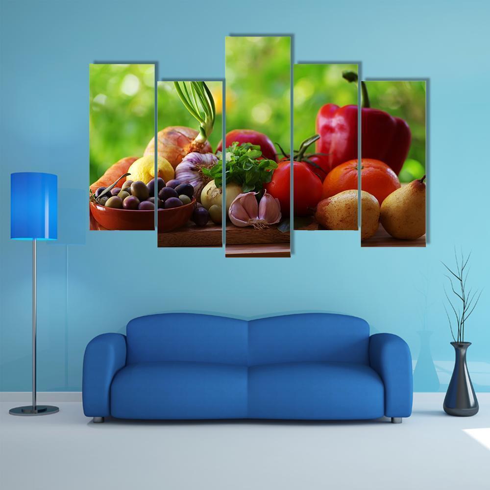 Fruits With Vegetables On Table Canvas Wall Art-5 Pop-Gallery Wrap-47" x 32"-Tiaracle