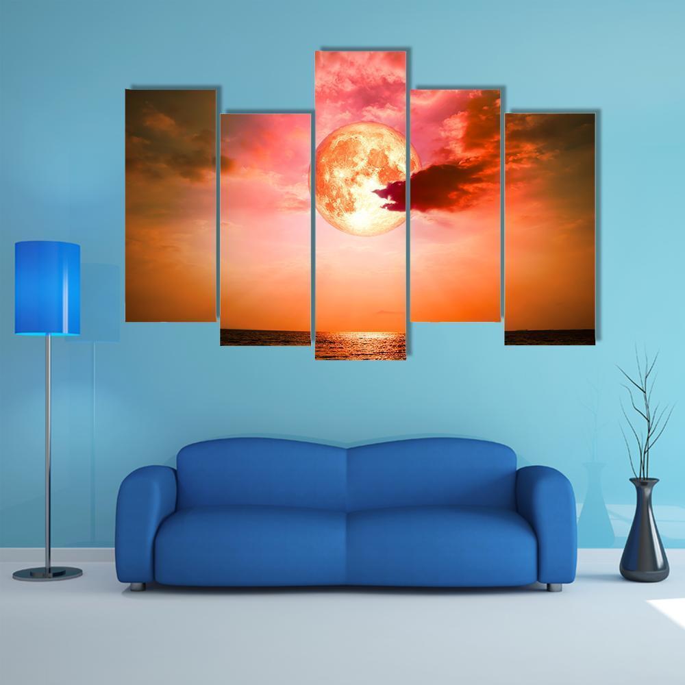 Full Blood Moon Canvas Wall Art-5 Pop-Gallery Wrap-47" x 32"-Tiaracle