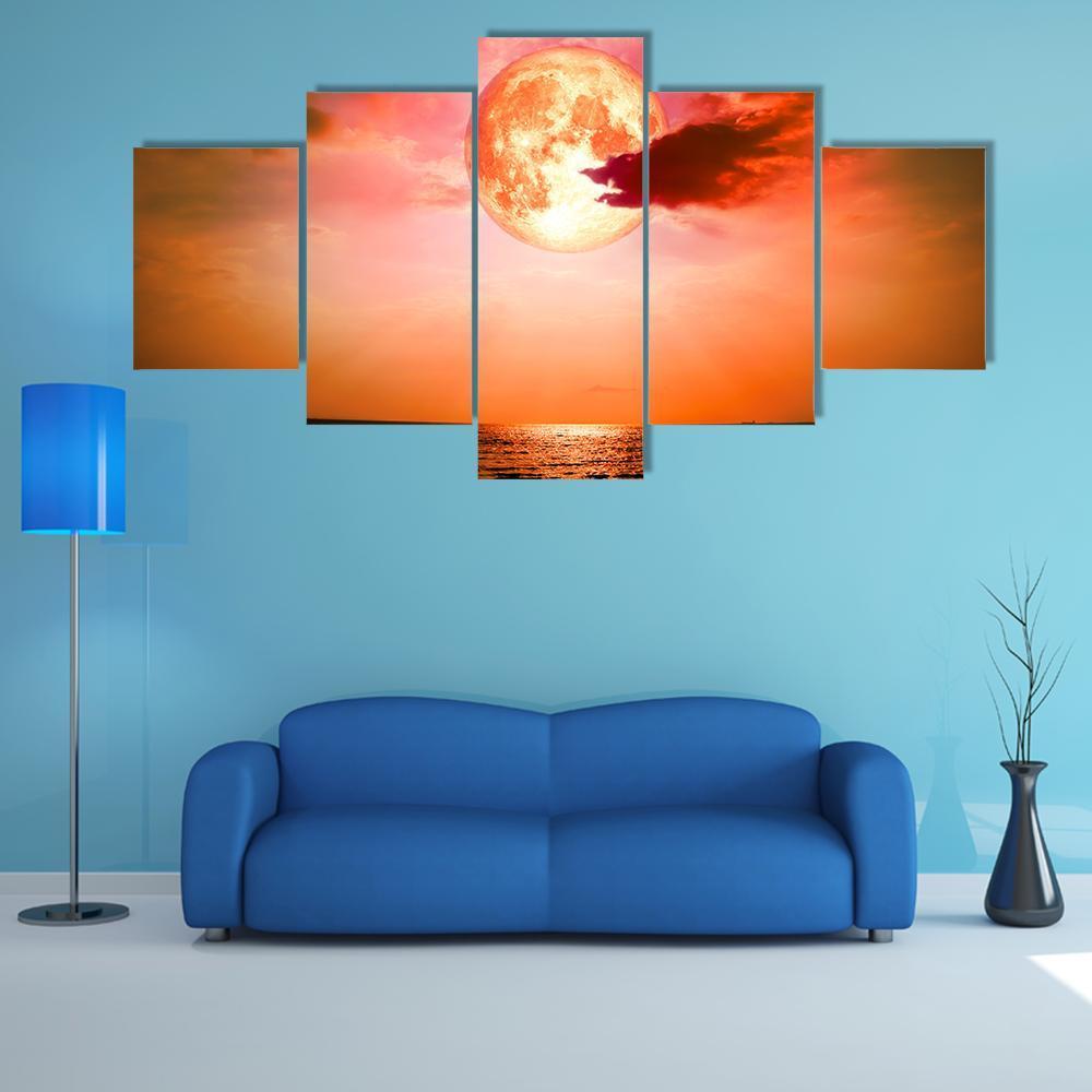 Full Blood Moon Canvas Wall Art-5 Star-Gallery Wrap-62" x 32"-Tiaracle