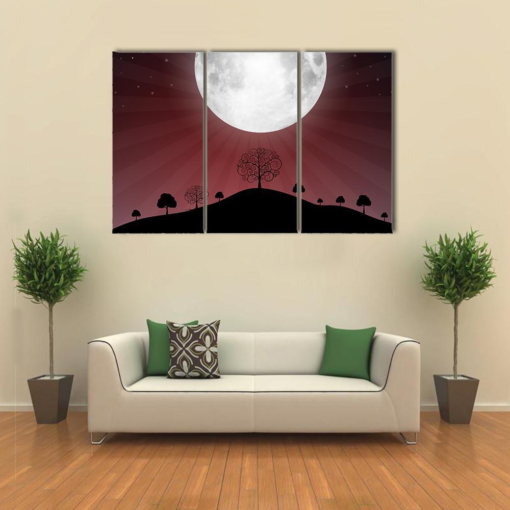 Full Moon Illustration Canvas Wall Art-3 Horizontal-Gallery Wrap-37" x 24"-Tiaracle