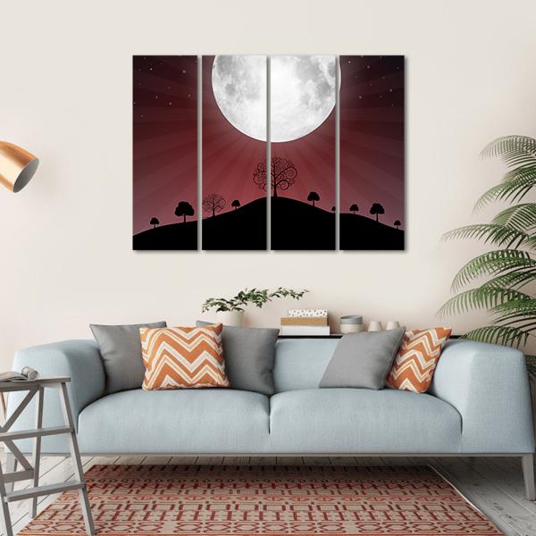 Full Moon Illustration Canvas Wall Art-4 Horizontal-Gallery Wrap-34" x 24"-Tiaracle