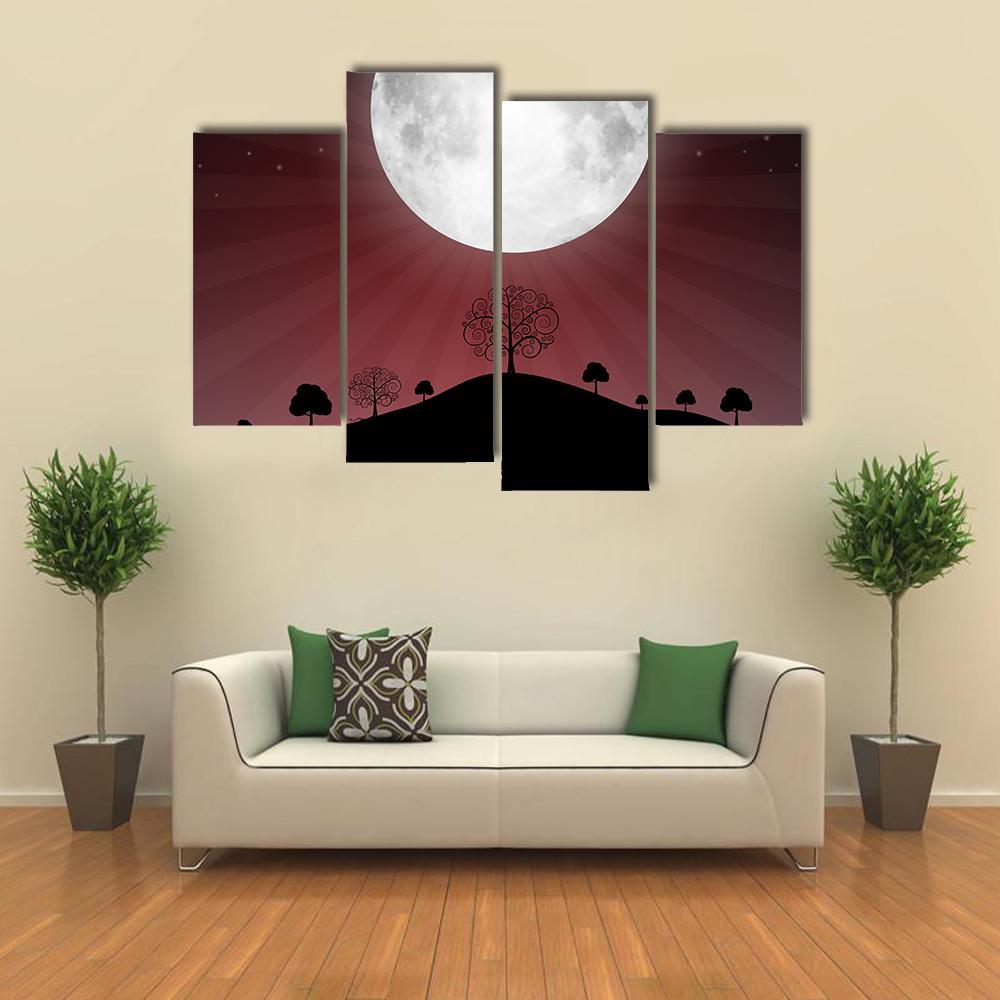 Full Moon Illustration Canvas Wall Art-4 Pop-Gallery Wrap-50" x 32"-Tiaracle