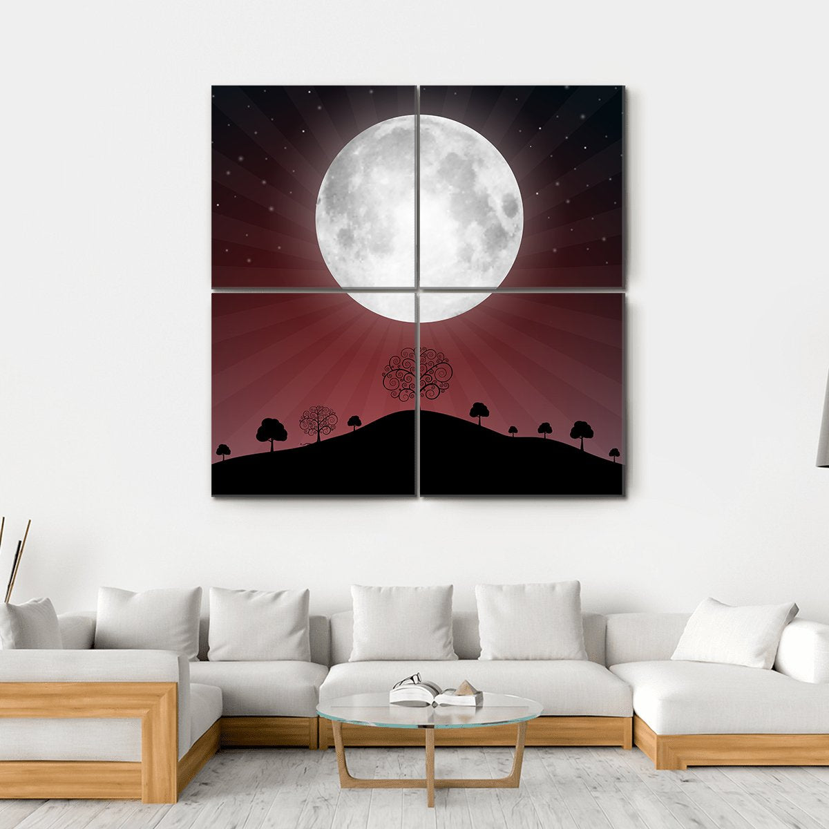Full Moon Illustration Canvas Wall Art-4 Square-Gallery Wrap-17" x 17"-Tiaracle