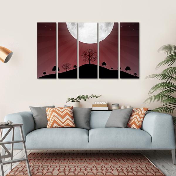 Full Moon Illustration Canvas Wall Art-5 Horizontal-Gallery Wrap-22" x 12"-Tiaracle